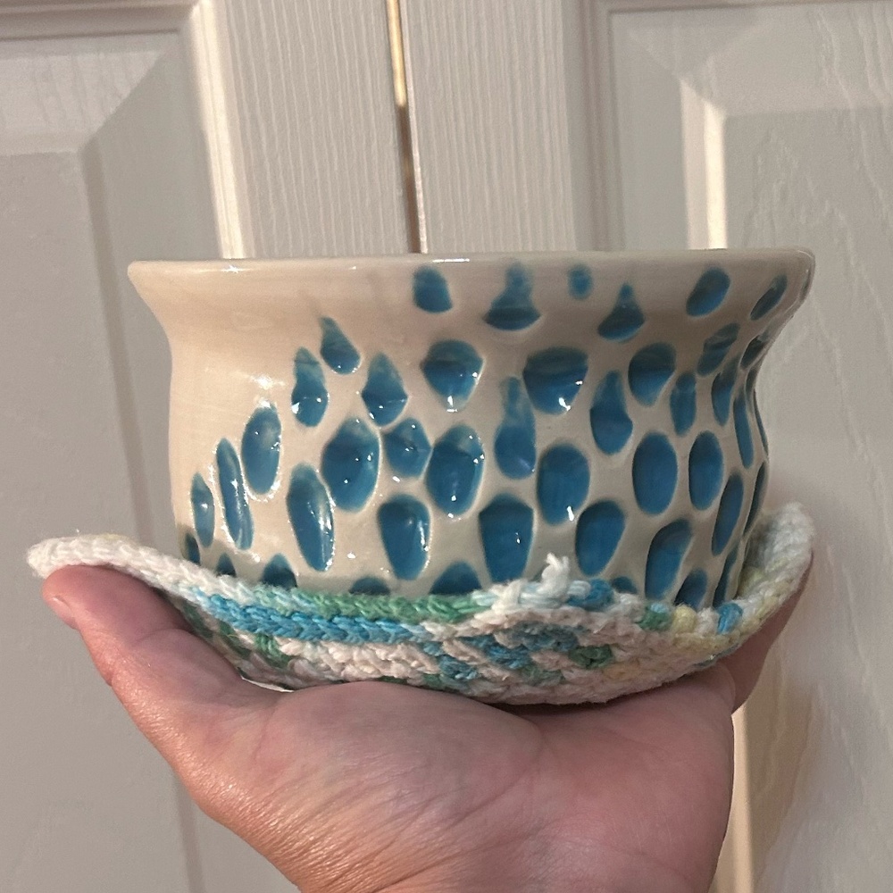 Handmade Pottery Bowl and Hand Knit Potholder